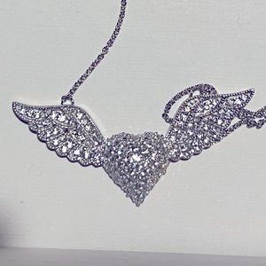 Vintage Diamonique Angel Heart Pendant Sterling Silver